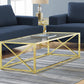 HomeRoots 17.25" Gold Metal and Clear Tempered Glass Coffee Table