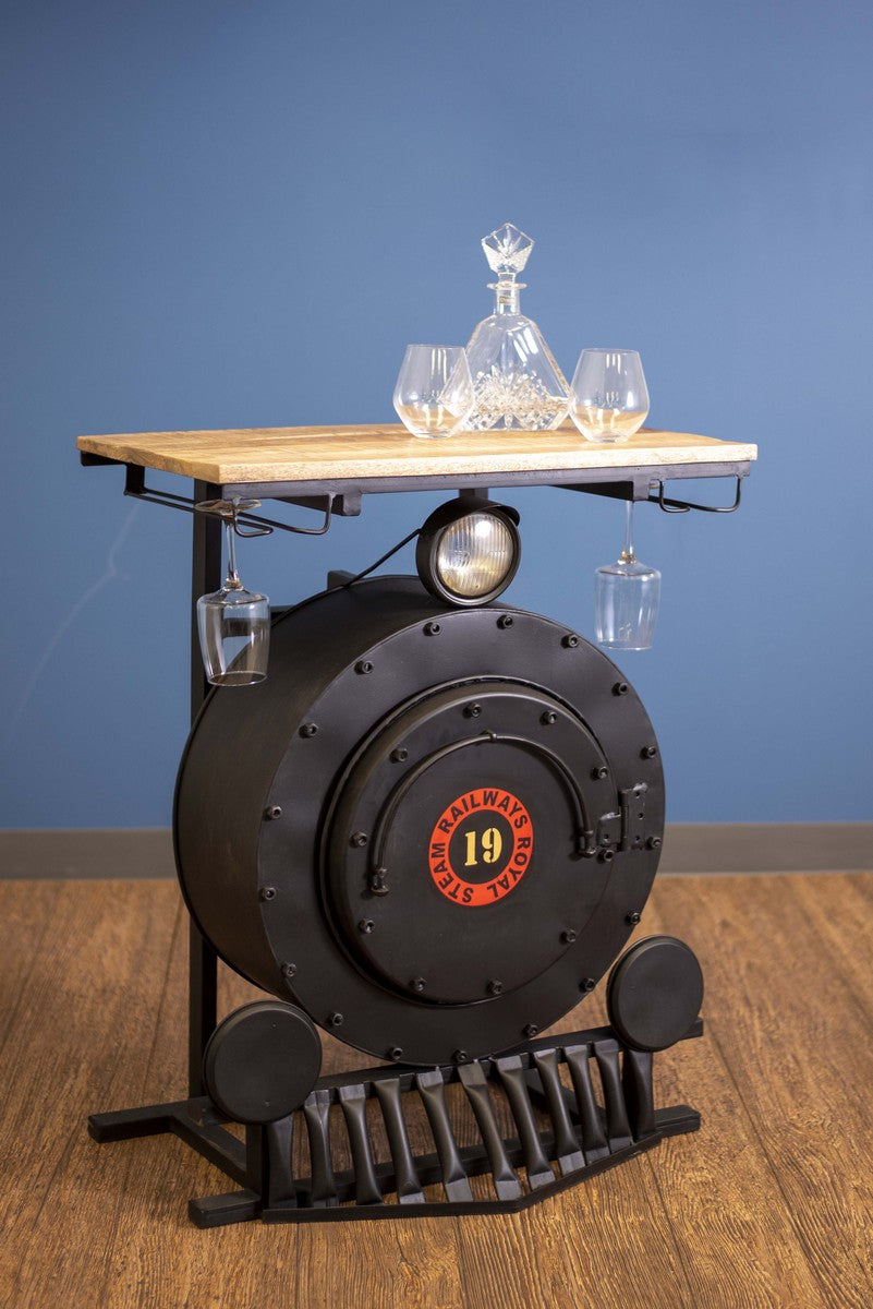 HomeRoots 17.5" x 28.5" x 36" Steam Engine Bar Counter With Antiqued Black Finish