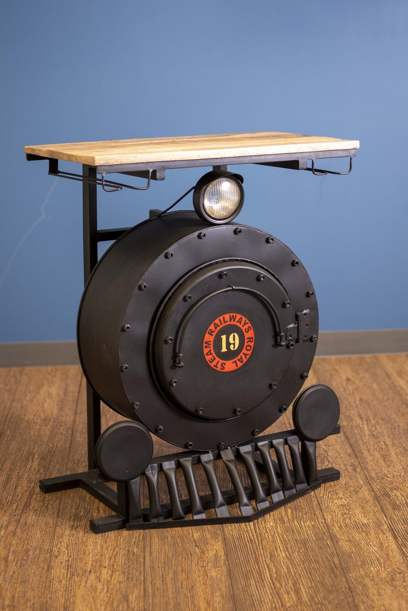 HomeRoots 17.5" x 28.5" x 36" Steam Engine Bar Counter With Antiqued Black Finish