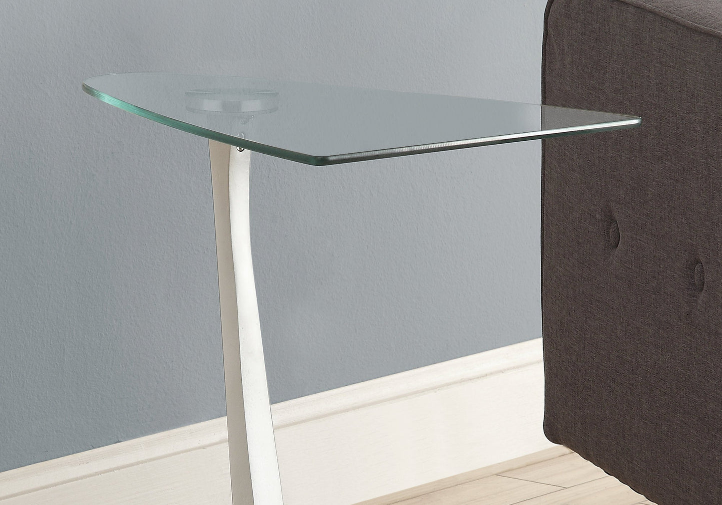 HomeRoots 17.75" x 13.75" x 23.75" Particle Board Tempered Glass Accent Table With Black and Silver Finish