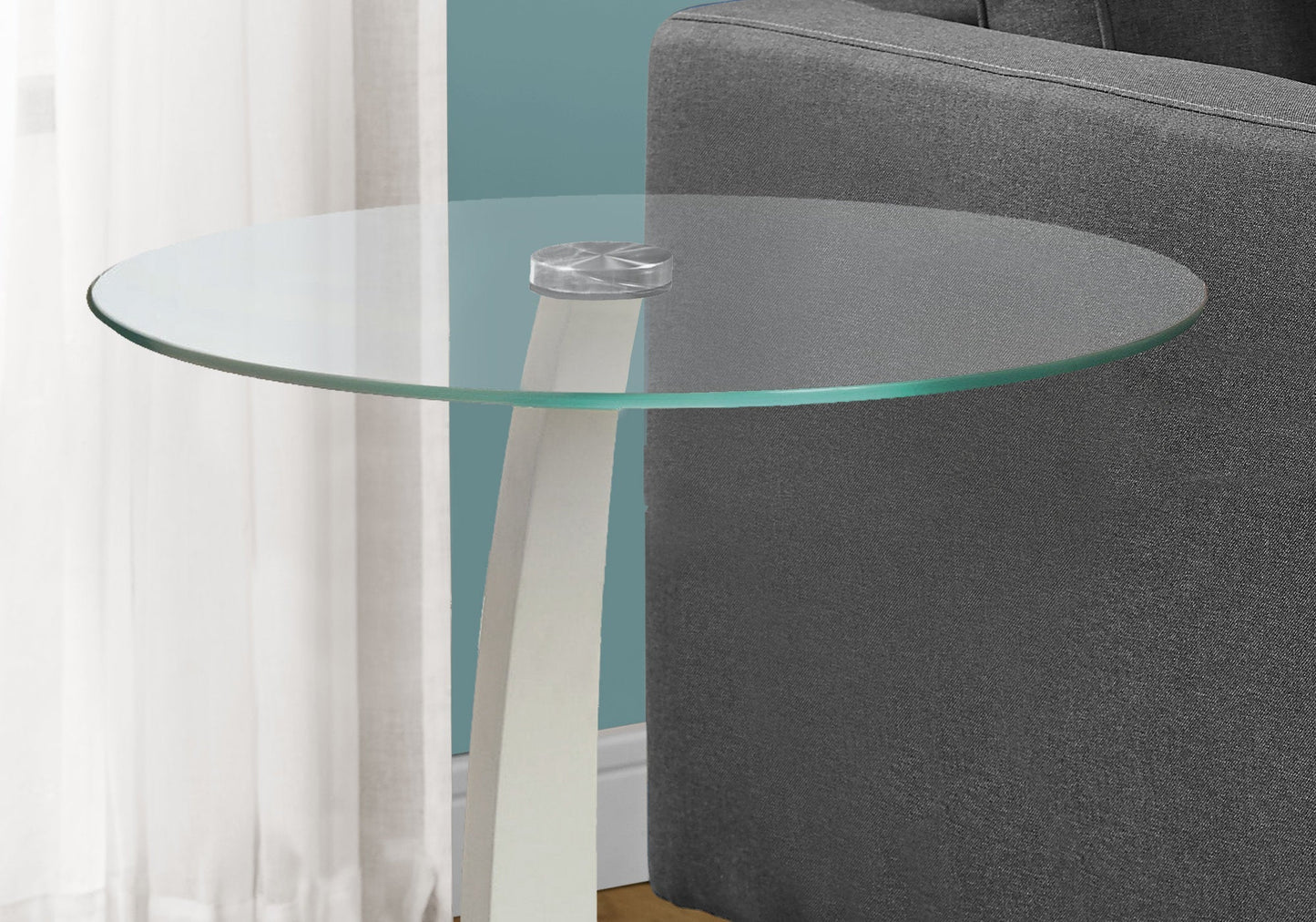 HomeRoots 17.75" x 17.75" x 24" Particle Board And Tempered Glass Accent Table With White and Clear Finish