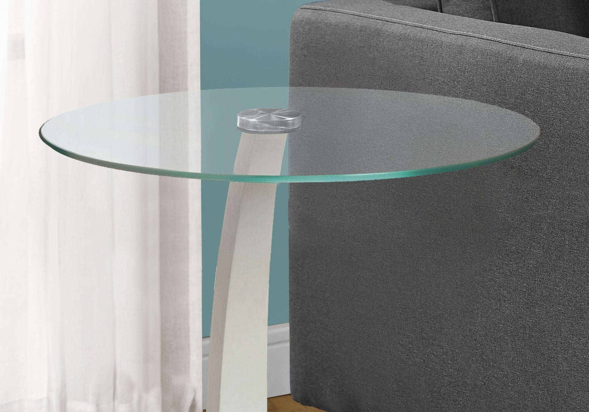 HomeRoots 17.75" x 17.75" x 24" Particle Board And Tempered Glass Accent Table With White and Clear Finish