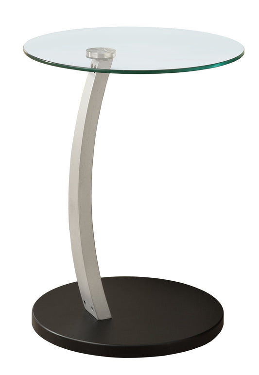 HomeRoots 17.75" x 17.75" x 24" Particle Board Tempered Glass Accent Table in Black and Silver Finish