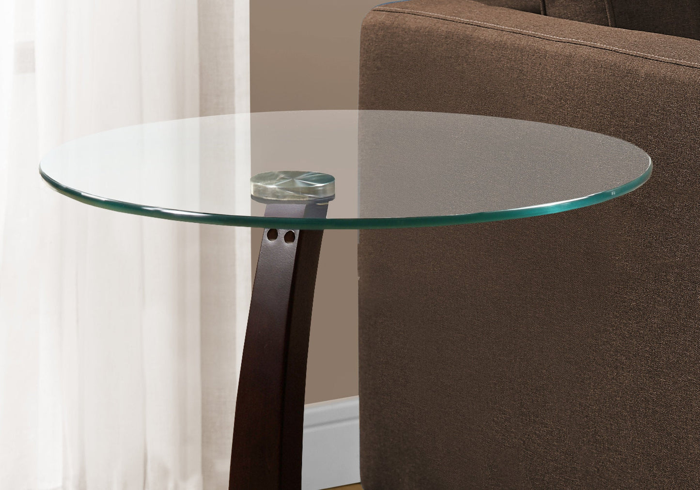 HomeRoots 17.75" x 17.75" x 24" Particle Board Tempered Glass Accent Table in Cappuccino Finish