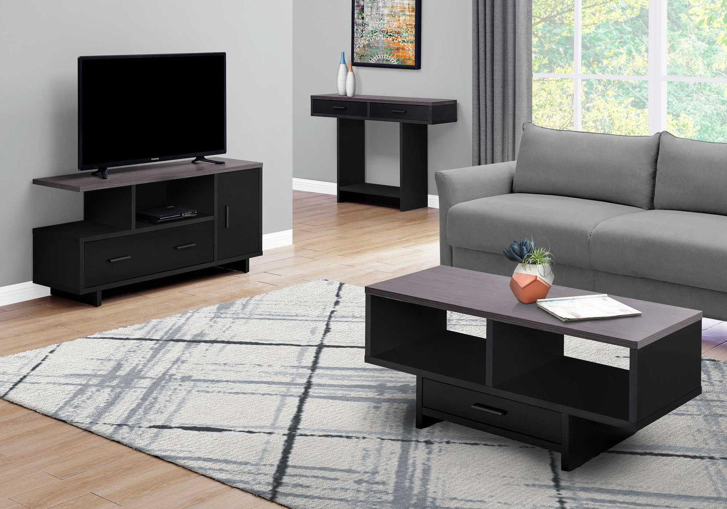 HomeRoots 17.75" x 42.25" x 18" BlackGrey Top With Storage Coffee Table