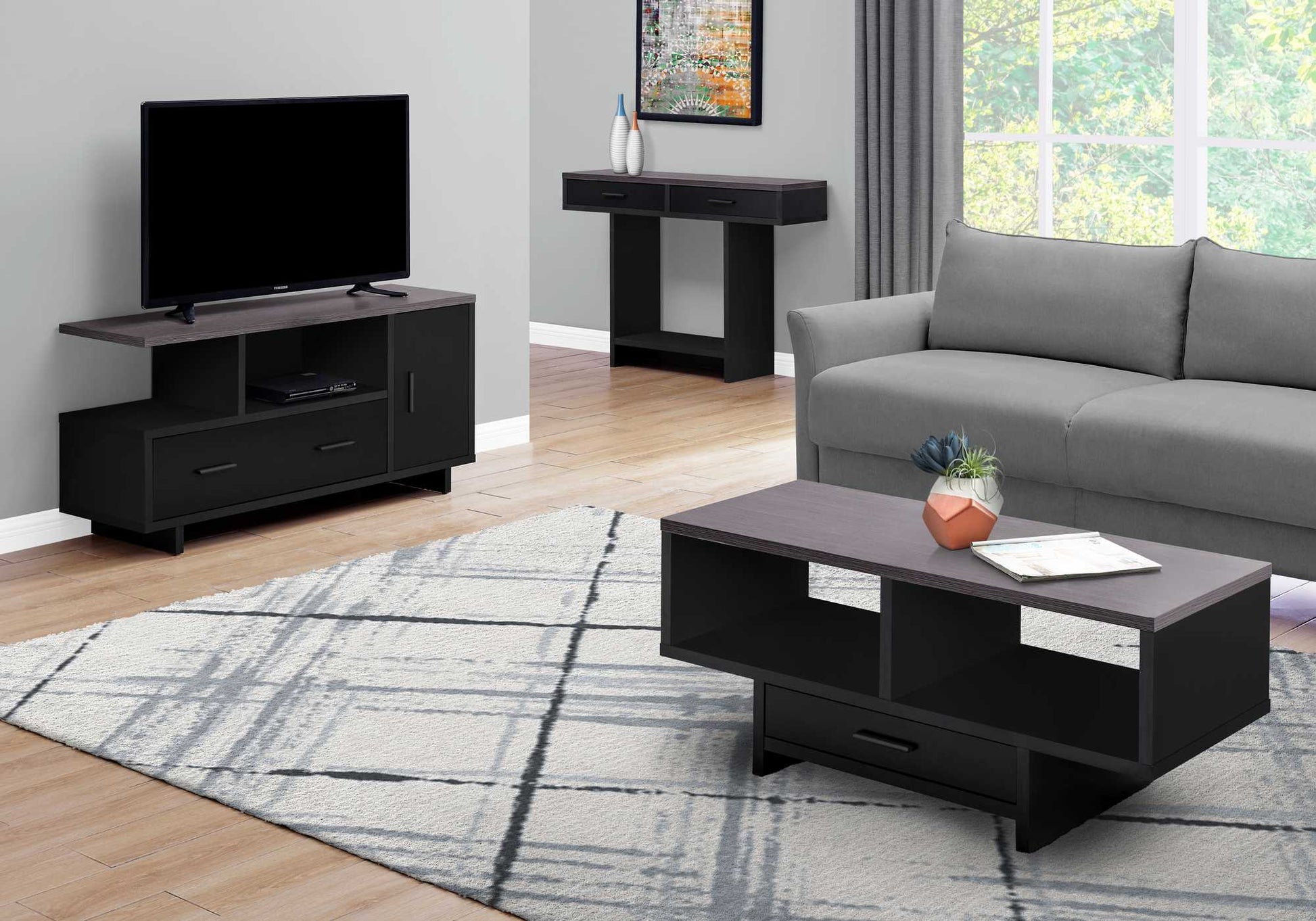 HomeRoots 17.75" x 42.25" x 18" BlackGrey Top With Storage Coffee Table