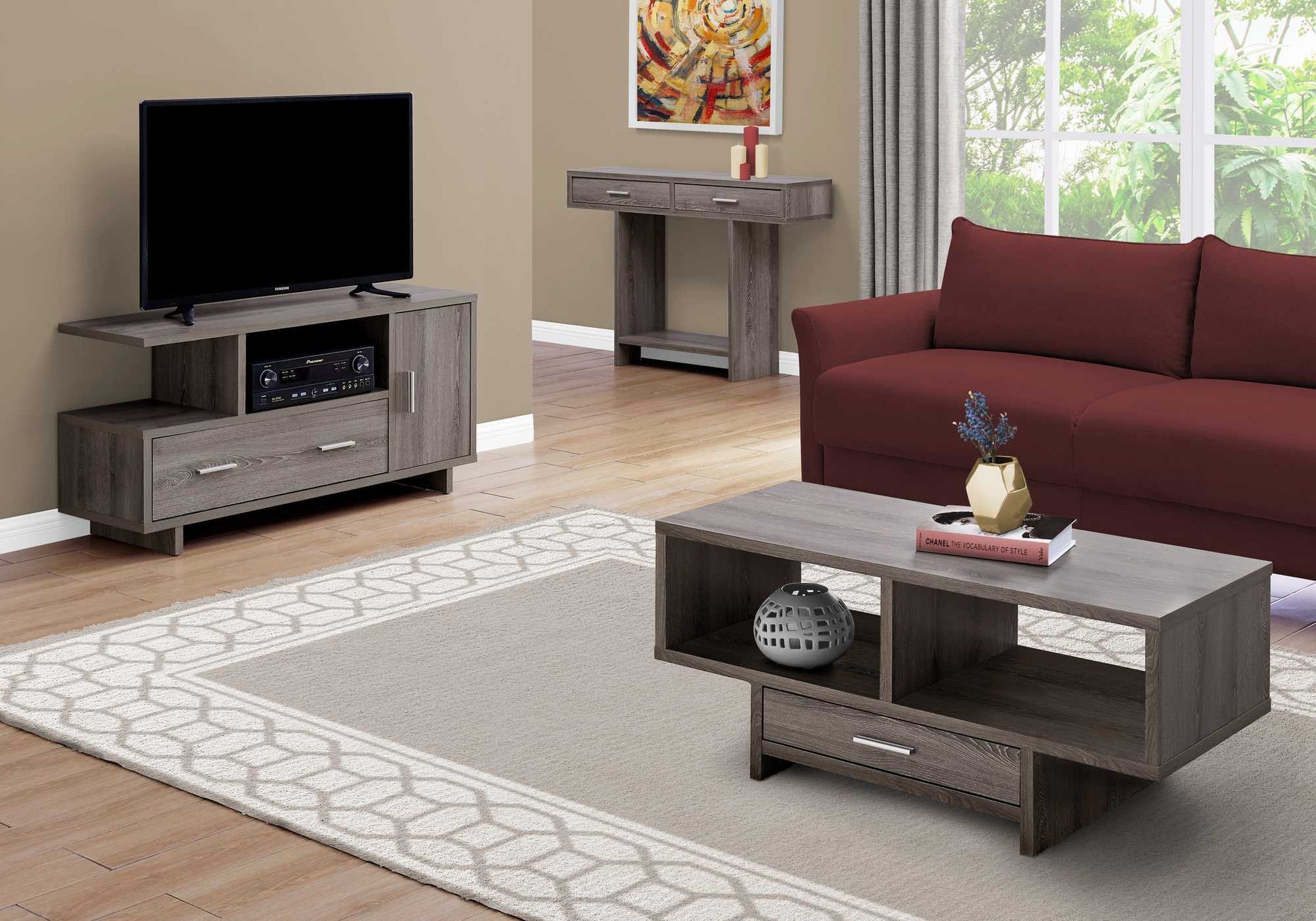 HomeRoots 17.75" x 42.25" x 18" Dark Taupe With Storage - Coffee Table