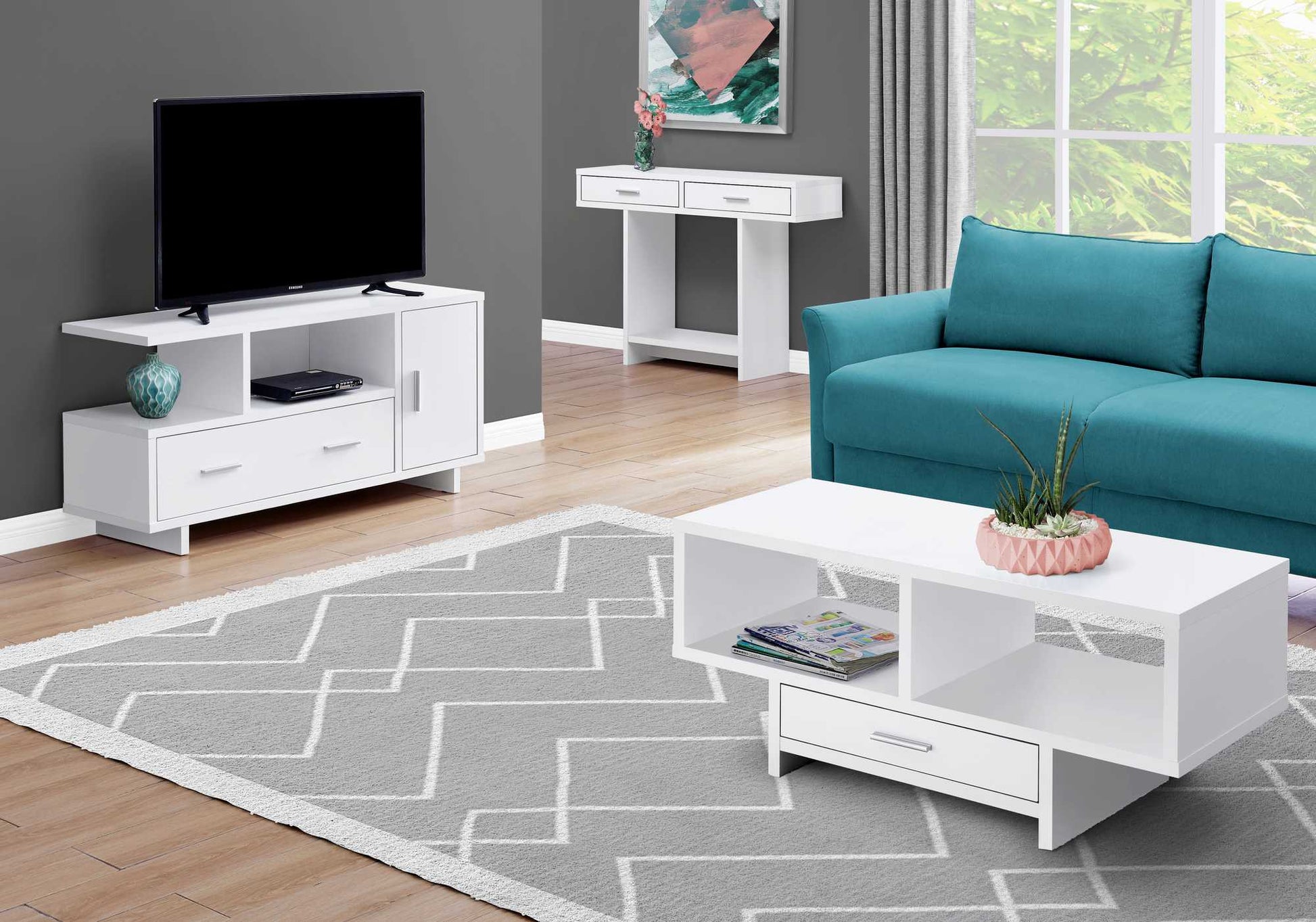 HomeRoots 17.75" x 42.25" x 18" White Storage Coffee Table