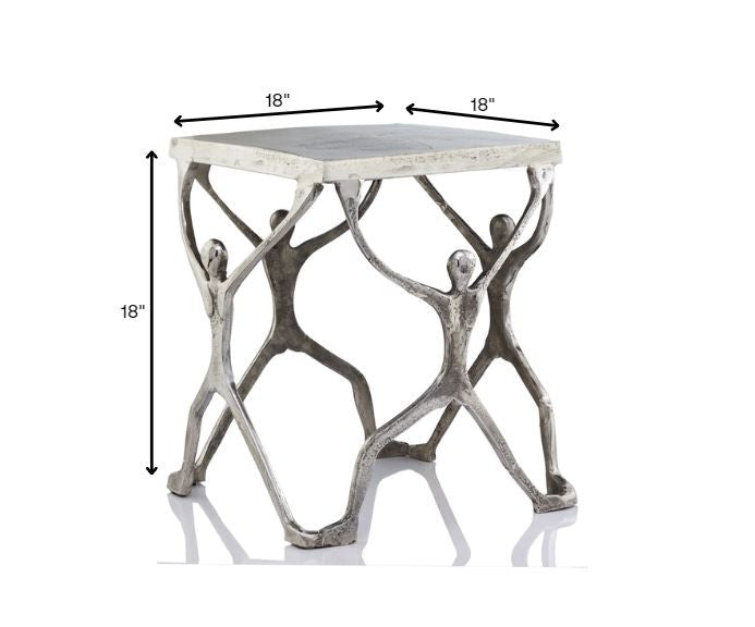 HomeRoots 18" Aluminum End Table With Silver And Antiqued White Finish