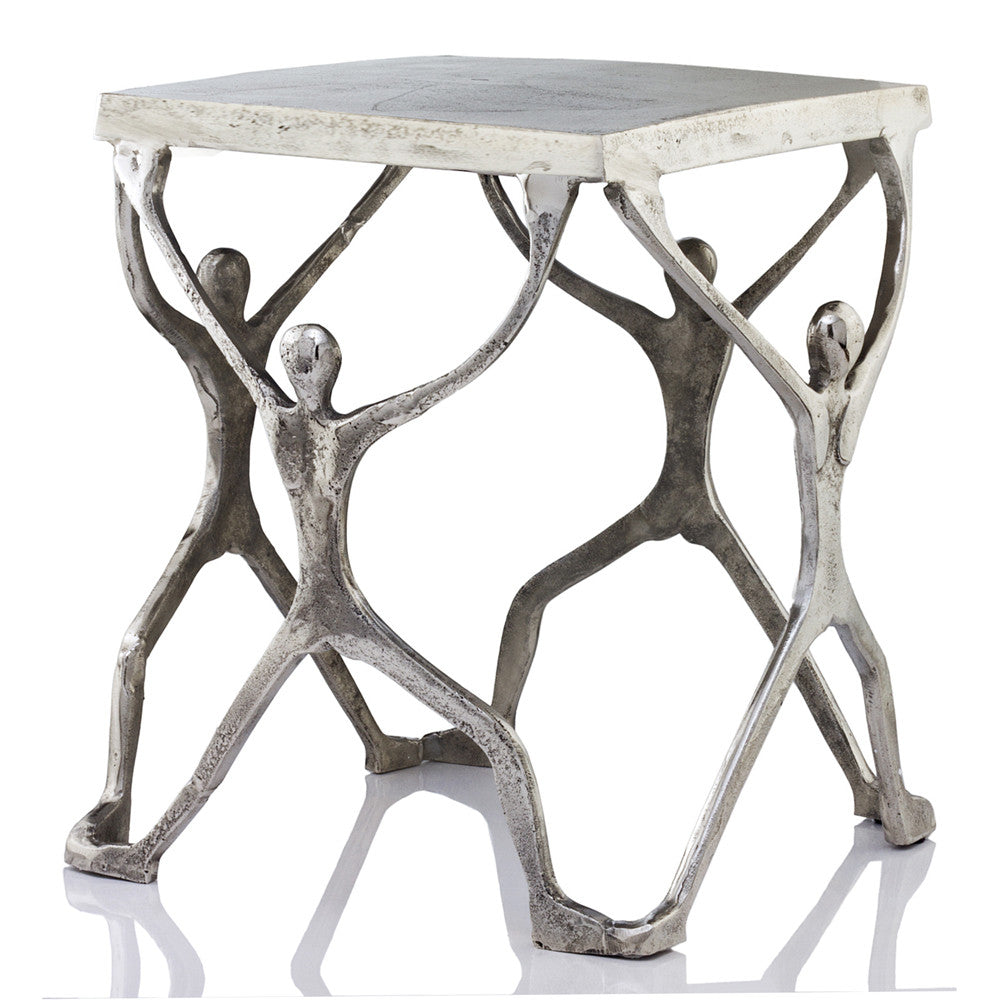 HomeRoots 18" Aluminum End Table With Silver And Antiqued White Finish