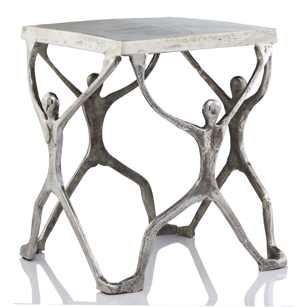 HomeRoots 18" Aluminum End Table With Silver And Antiqued White Finish