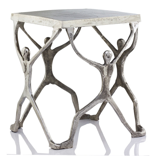 HomeRoots 18" Aluminum End Table With Silver And Antiqued White Finish