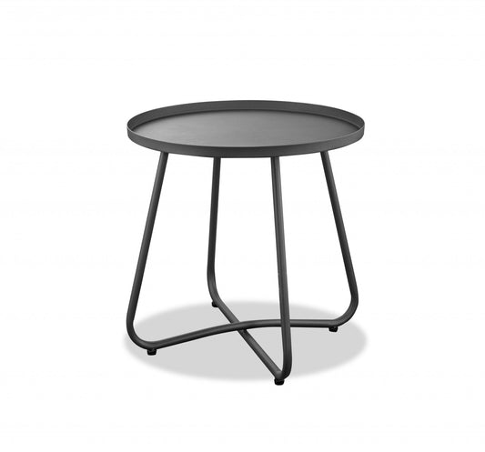 HomeRoots 18" Aluminum Indoor And Outdoor Round End Table in Gray Finish