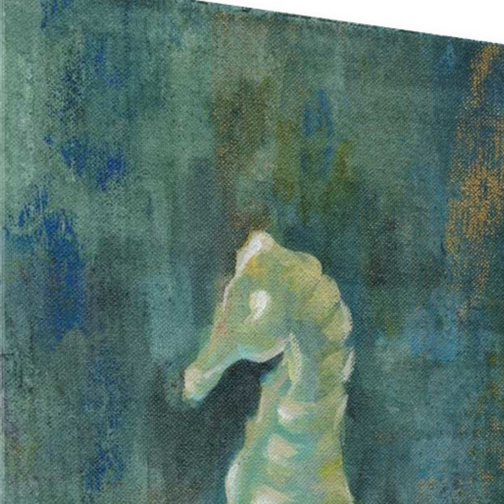 HomeRoots 18" Aqua Blue Seahorse Giclee Wrap Canvas Wall Art