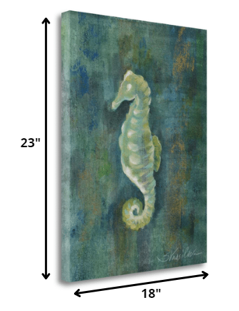 HomeRoots 18" Aqua Blue Seahorse Giclee Wrap Canvas Wall Art