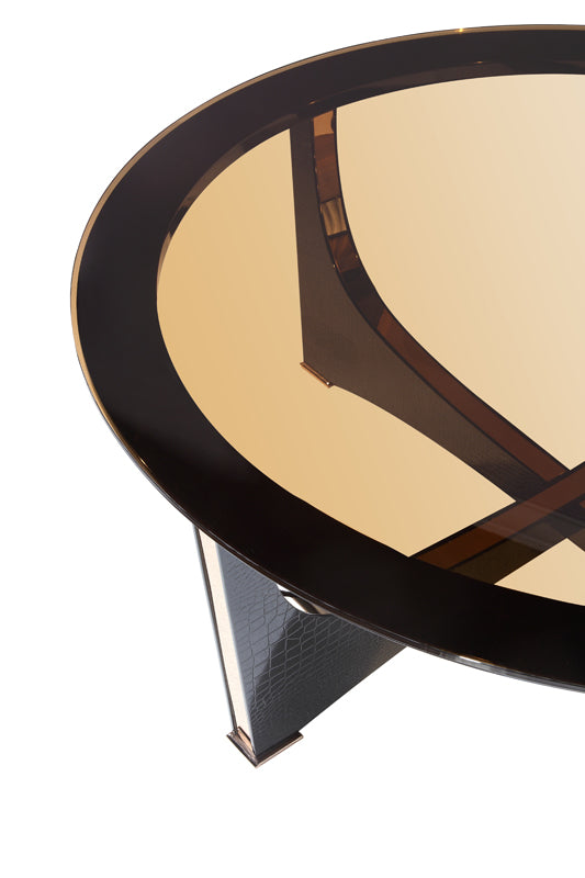 HomeRoots 18' Black Crocodile Textures and Rosegold and Glass Coffee Table