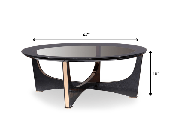 HomeRoots 18' Black Crocodile Textures and Rosegold and Glass Coffee Table