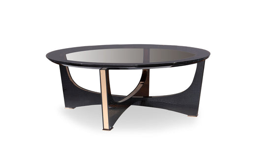 HomeRoots 18' Black Crocodile Textures and Rosegold and Glass Coffee Table