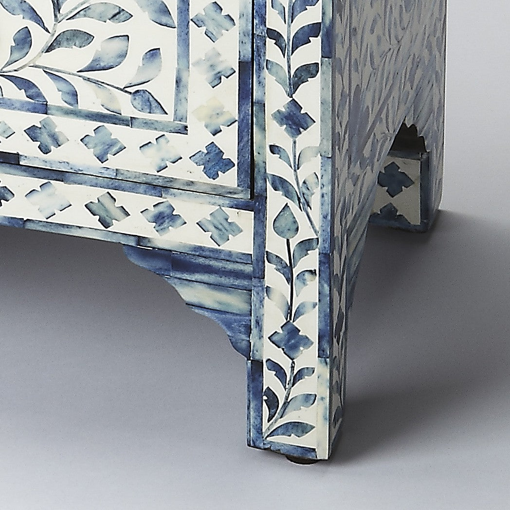 HomeRoots 18" Blue And White Solid Wood Frame Standard Accent Chest With Two Drawers