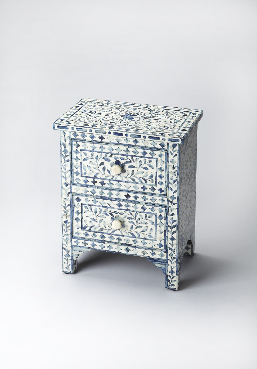 HomeRoots 18" Blue And White Solid Wood Frame Standard Accent Chest With Two Drawers