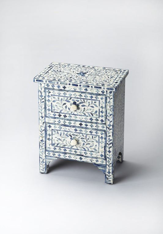 HomeRoots 18" Blue And White Solid Wood Frame Standard Accent Chest With Two Drawers