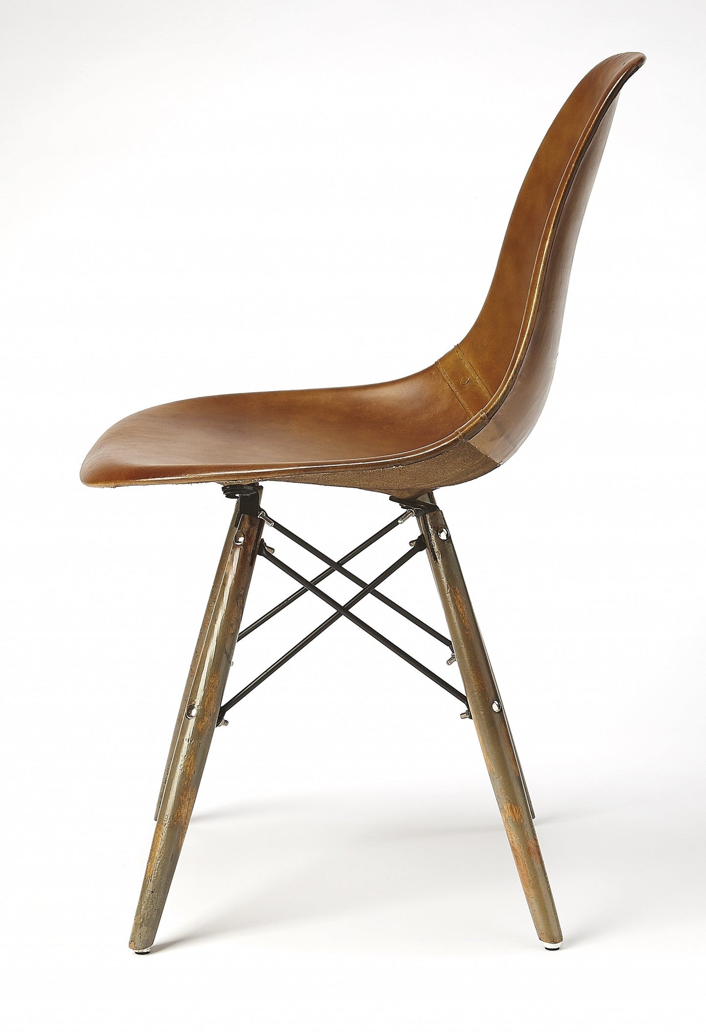HomeRoots 18" Brown Faux Leather Side Chair With Copper Base Finish