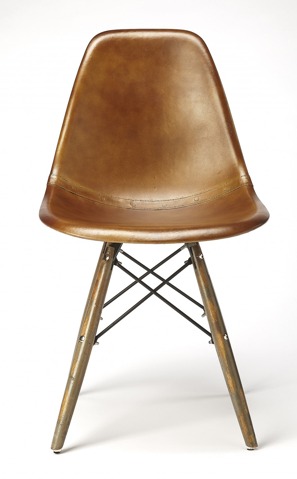 HomeRoots 18" Brown Faux Leather Side Chair With Copper Base Finish
