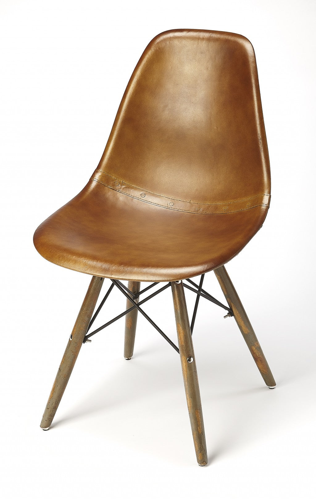 HomeRoots 18" Brown Faux Leather Side Chair With Copper Base Finish
