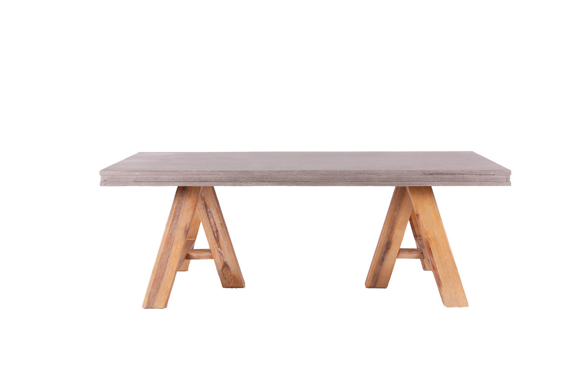 HomeRoots 18" Concrete and Solid Acacia Wood Coffee Table