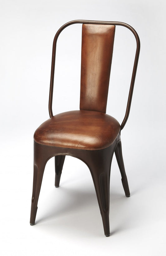 HomeRoots 18" Faux Leather Side Chair in Brown Finish