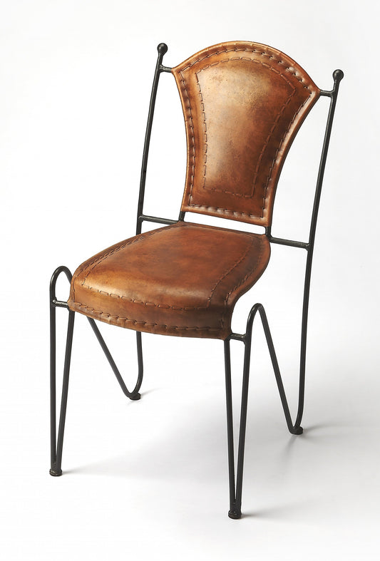 HomeRoots 18" Faux Leather Side Chair in Brown Finish