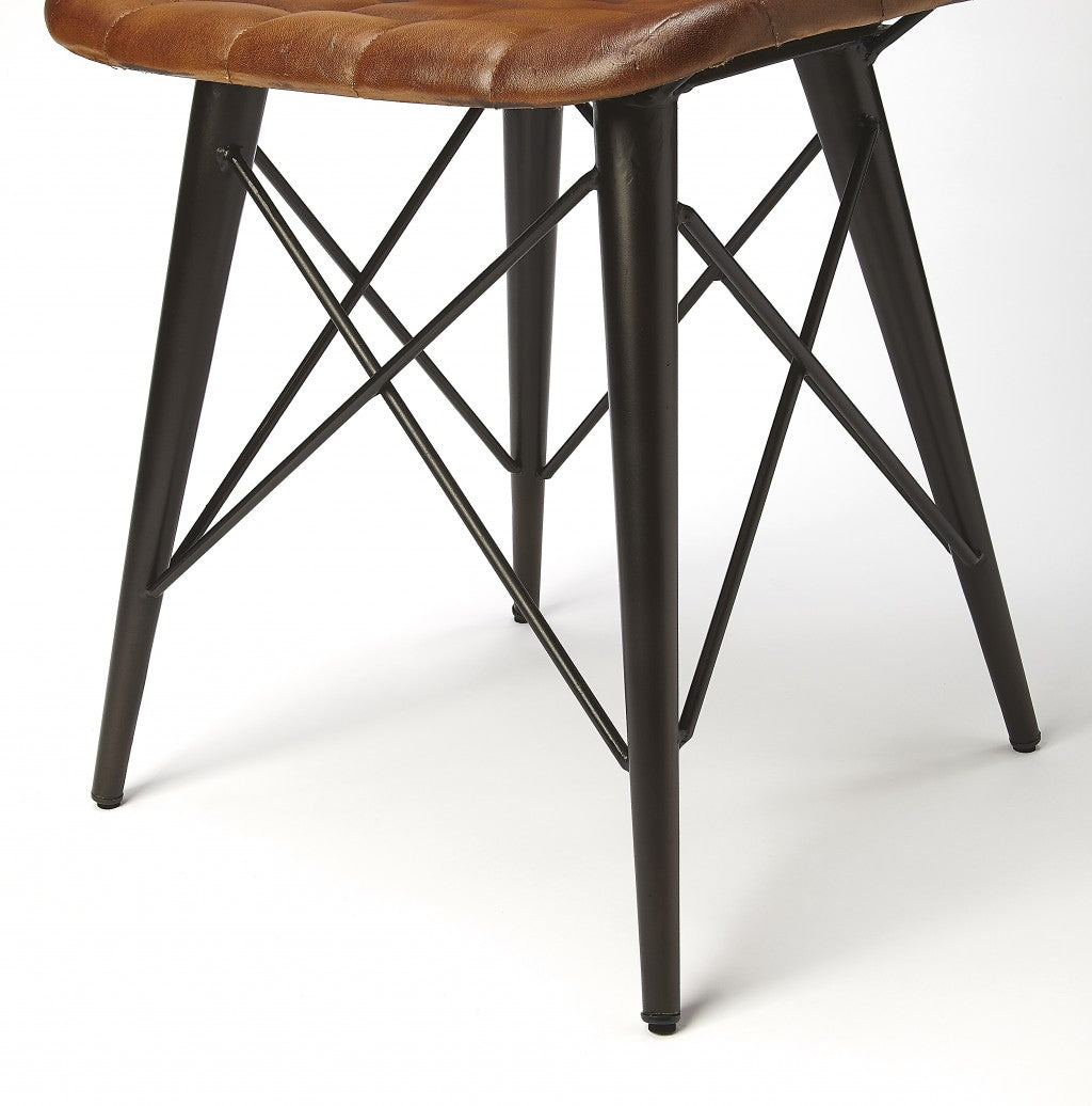 HomeRoots 18" Faux Leather Tufted Side Chair in Brown Finish