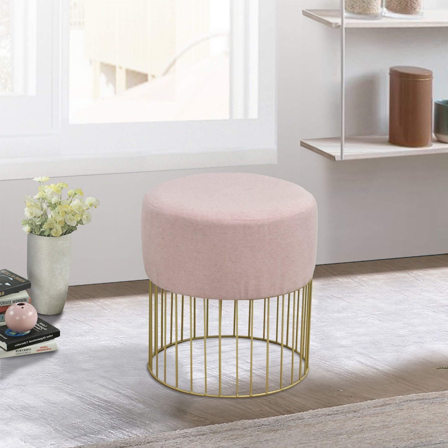 HomeRoots 18" Gray Marble Faux Leather and Gold Cylindrical Stool
