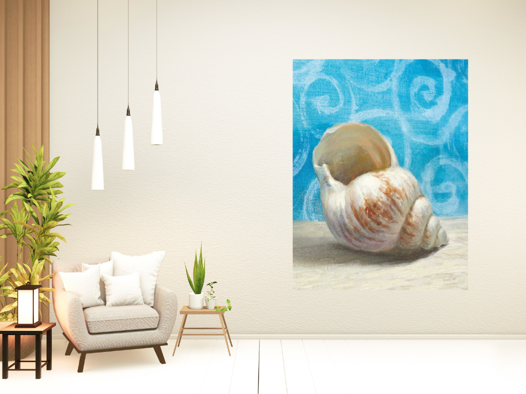 HomeRoots 18" Mod Blue Scroll Coastal Conch 1 Giclee Wrap Canvas Wall Art