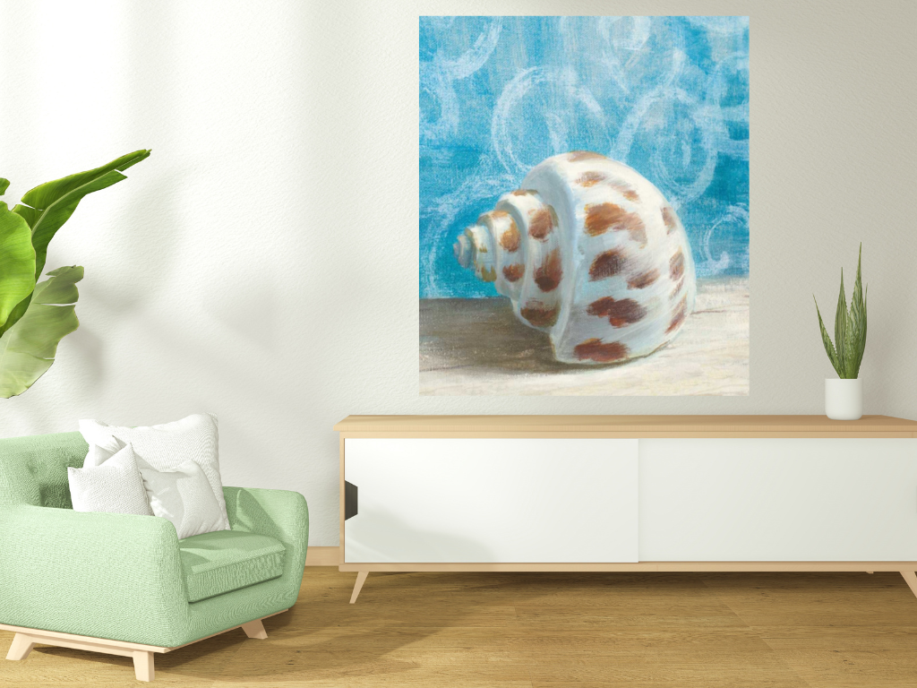 HomeRoots 18" Mod Blue Scroll Coastal Conch 2 Giclee Wrap Canvas Wall Art