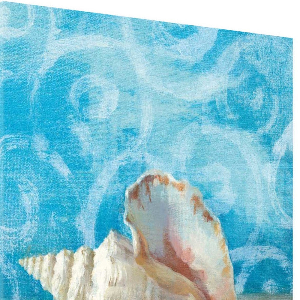 HomeRoots 18" Mod Blue Scroll Coastal Conch 4 Giclee Wrap Canvas Wall Art