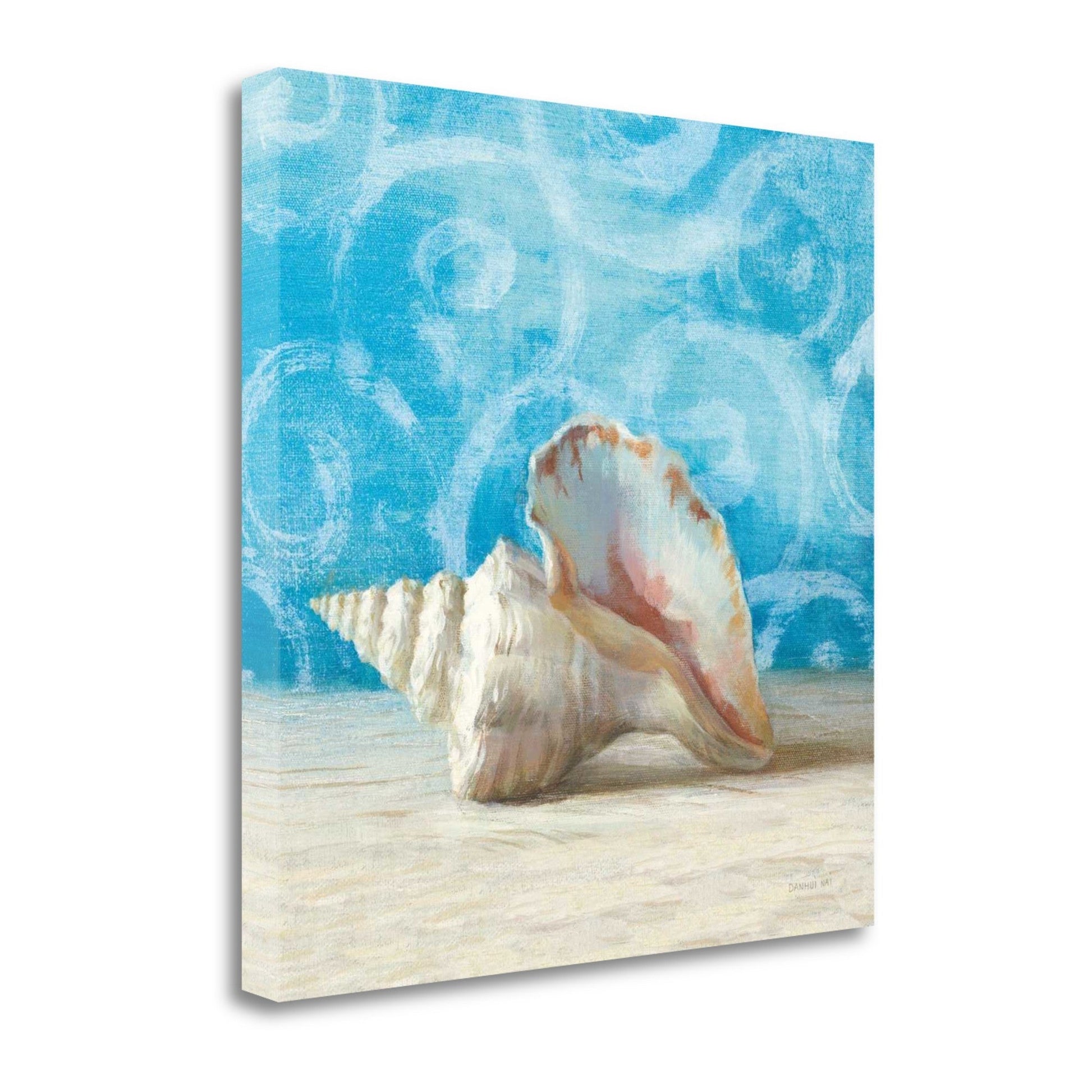 HomeRoots 18" Mod Blue Scroll Coastal Conch 4 Giclee Wrap Canvas Wall Art