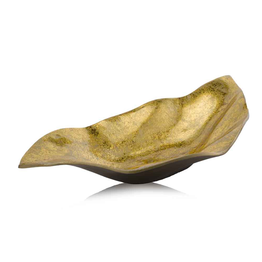 HomeRoots 18" Modern Wavy Aluminum Centerpiece Bowl in Gold Finish