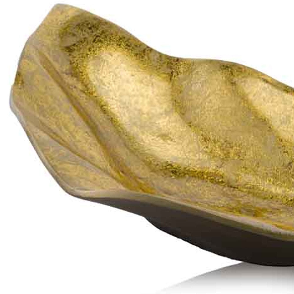 HomeRoots 18" Modern Wavy Aluminum Centerpiece Bowl in Gold Finish