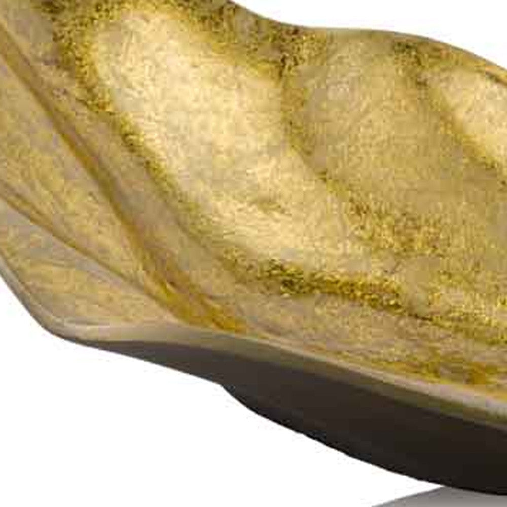 HomeRoots 18" Modern Wavy Aluminum Centerpiece Bowl in Gold Finish