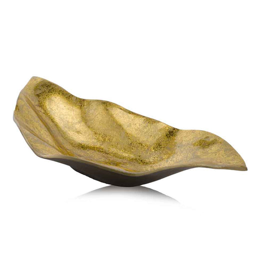 HomeRoots 18" Modern Wavy Aluminum Centerpiece Bowl in Gold Finish