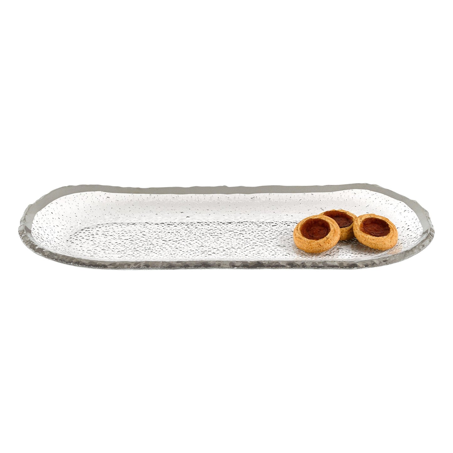 HomeRoots 18" Mouth Blown Oval Edge Silver Platter