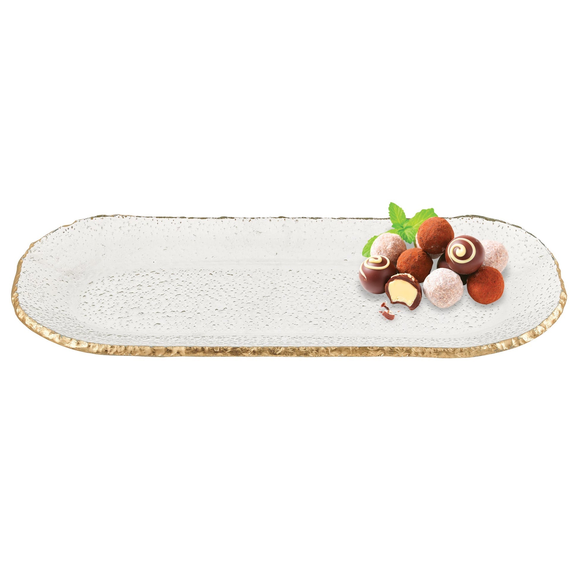 HomeRoots 18" Mouth Blown Oval Leaf Platter With Gold Edge Finish