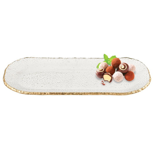 HomeRoots 18" Mouth Blown Oval Leaf Platter With Gold Edge Finish