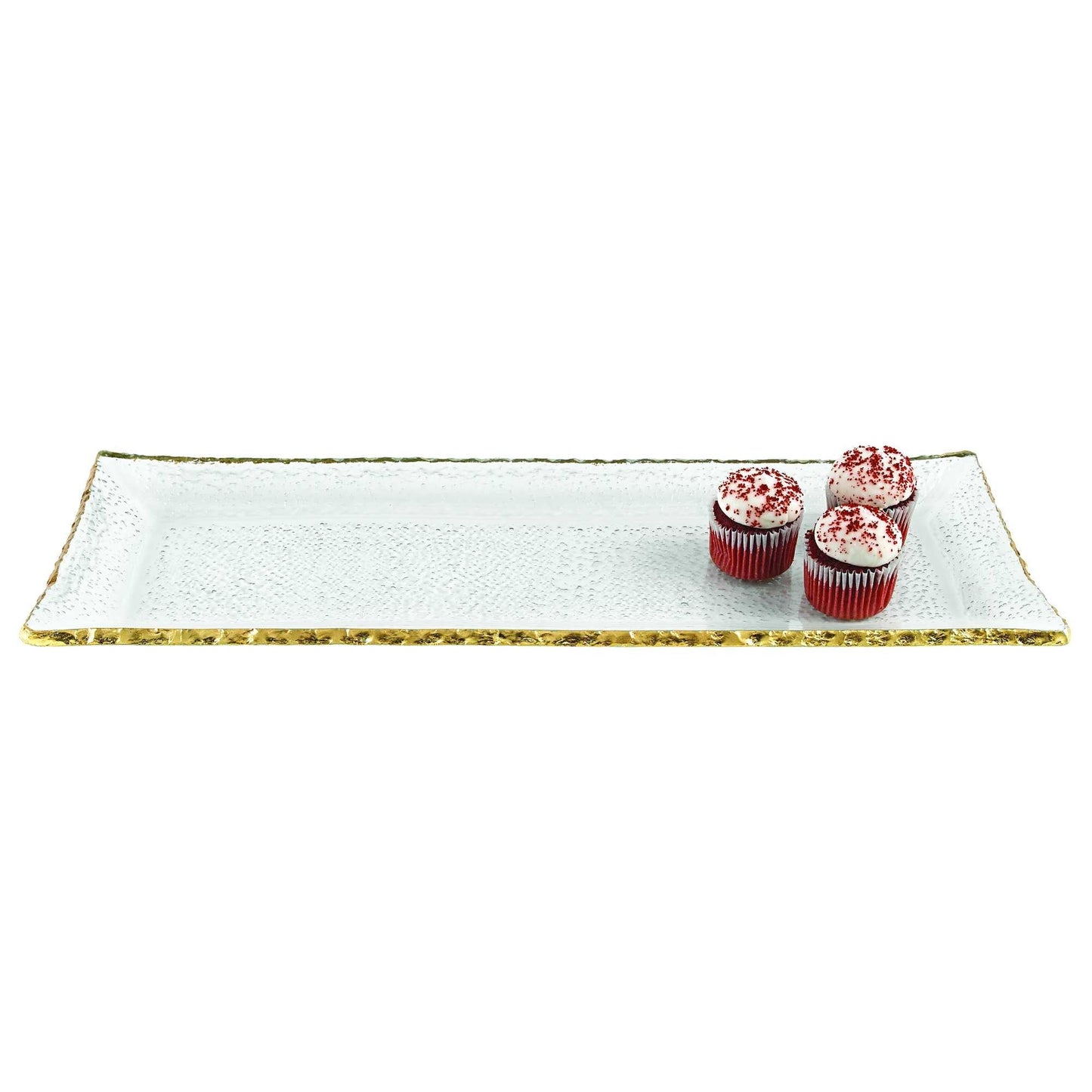HomeRoots 18" Mouth Blown Rectangular Edge Gold Leaf Serving Platter or Tray