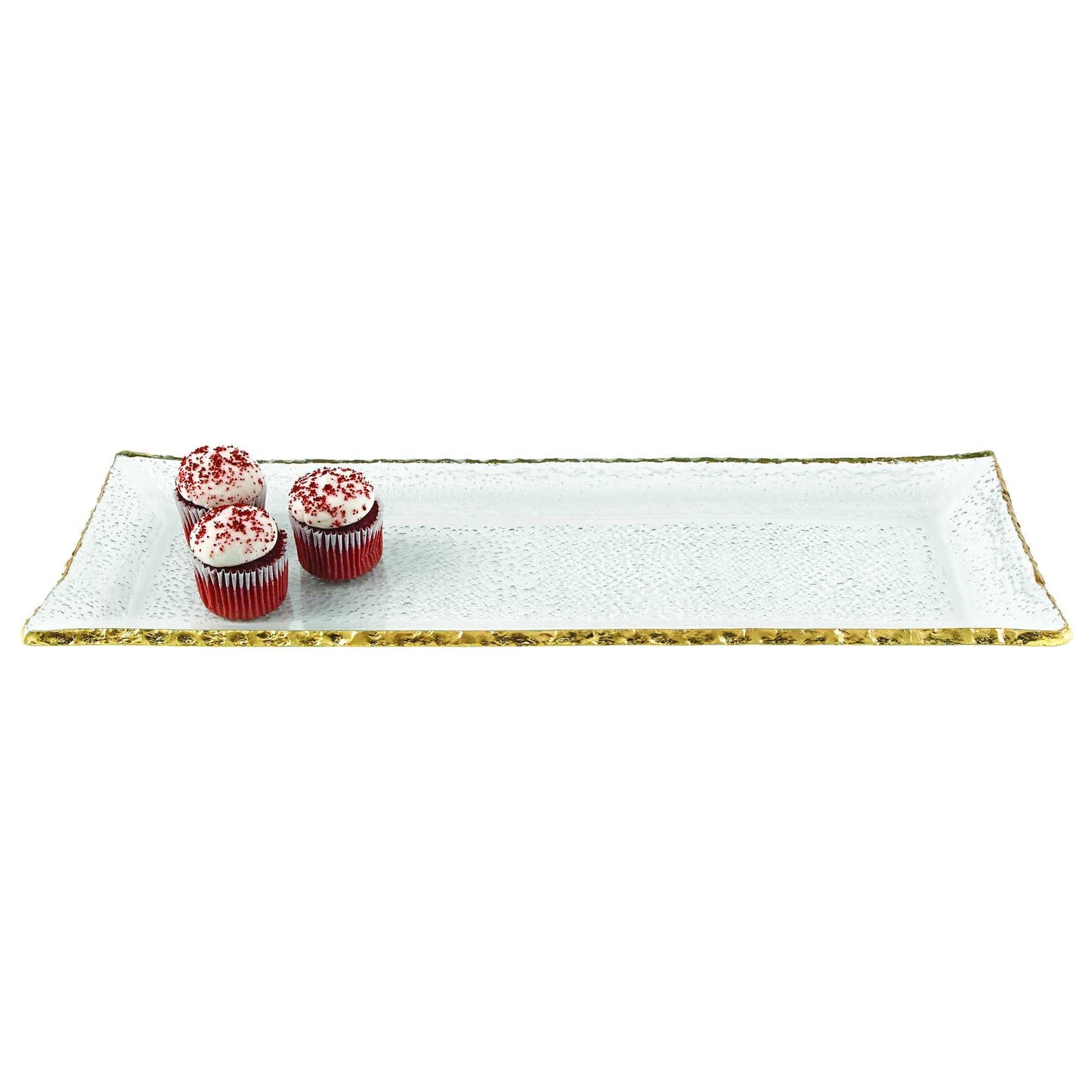 HomeRoots 18" Mouth Blown Rectangular Edge Gold Leaf Serving Platter or Tray