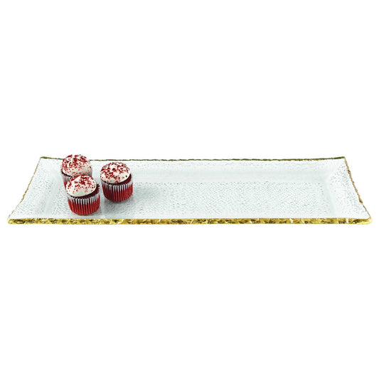 HomeRoots 18" Mouth Blown Rectangular Edge Gold Leaf Serving Platter or Tray