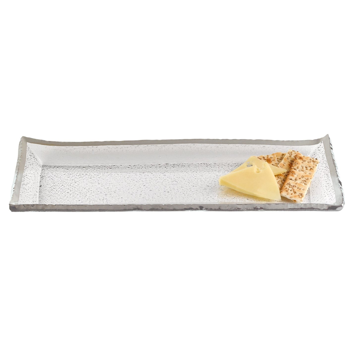HomeRoots 18" Mouth Blown Rectangular Edge Silver Serving Platter or Tray