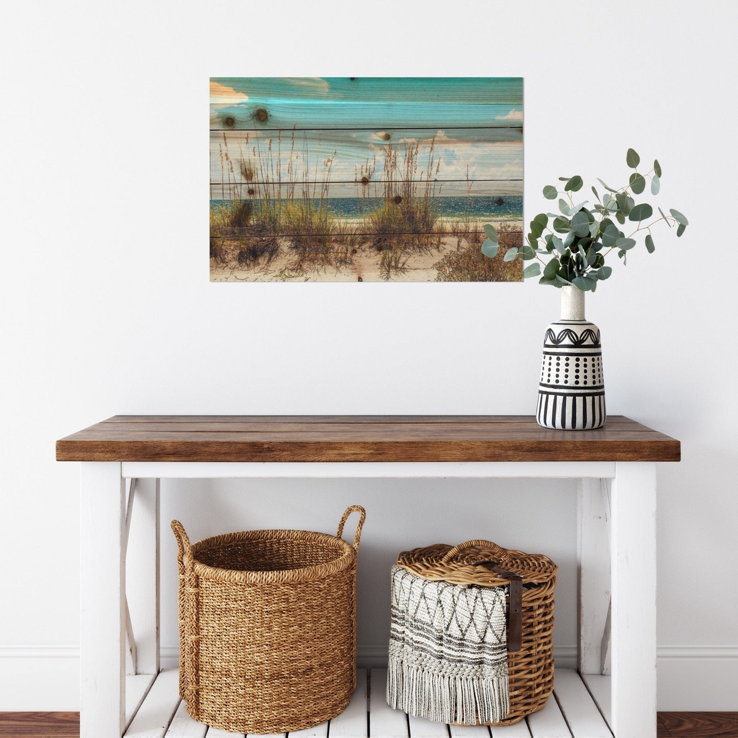 HomeRoots 18" Ocean Sand Dunes Wood Plank Wall Art