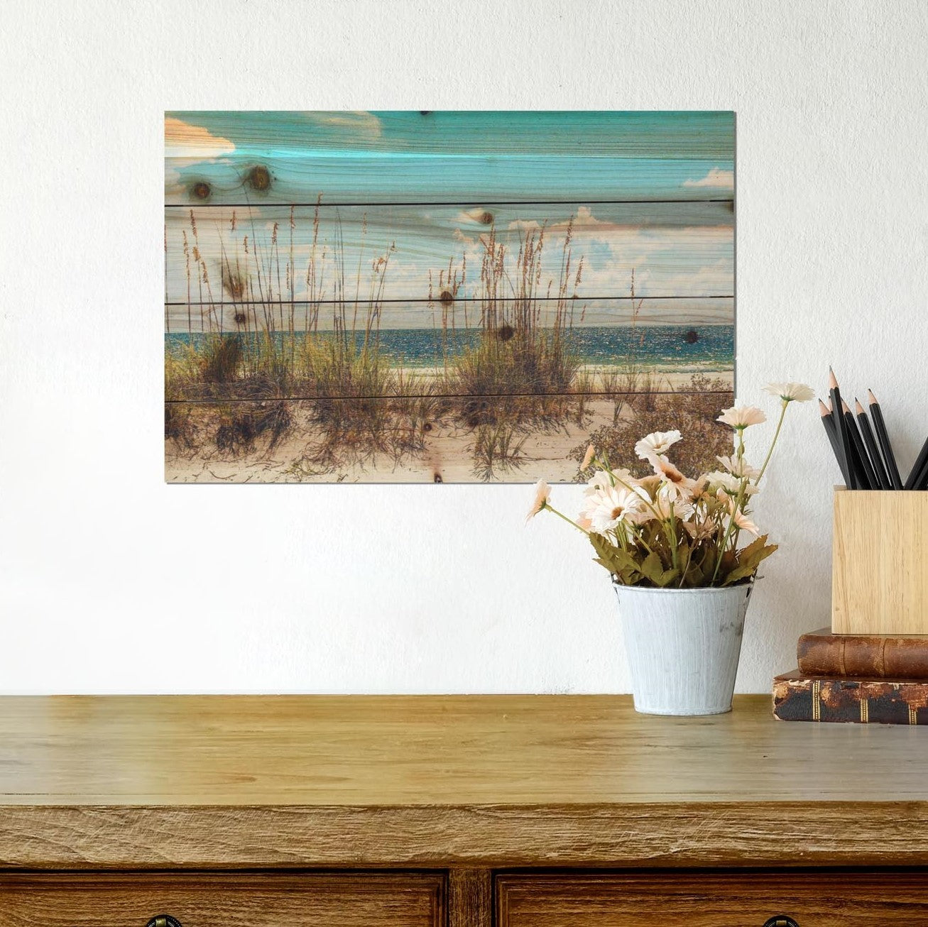 HomeRoots 18" Ocean Sand Dunes Wood Plank Wall Art